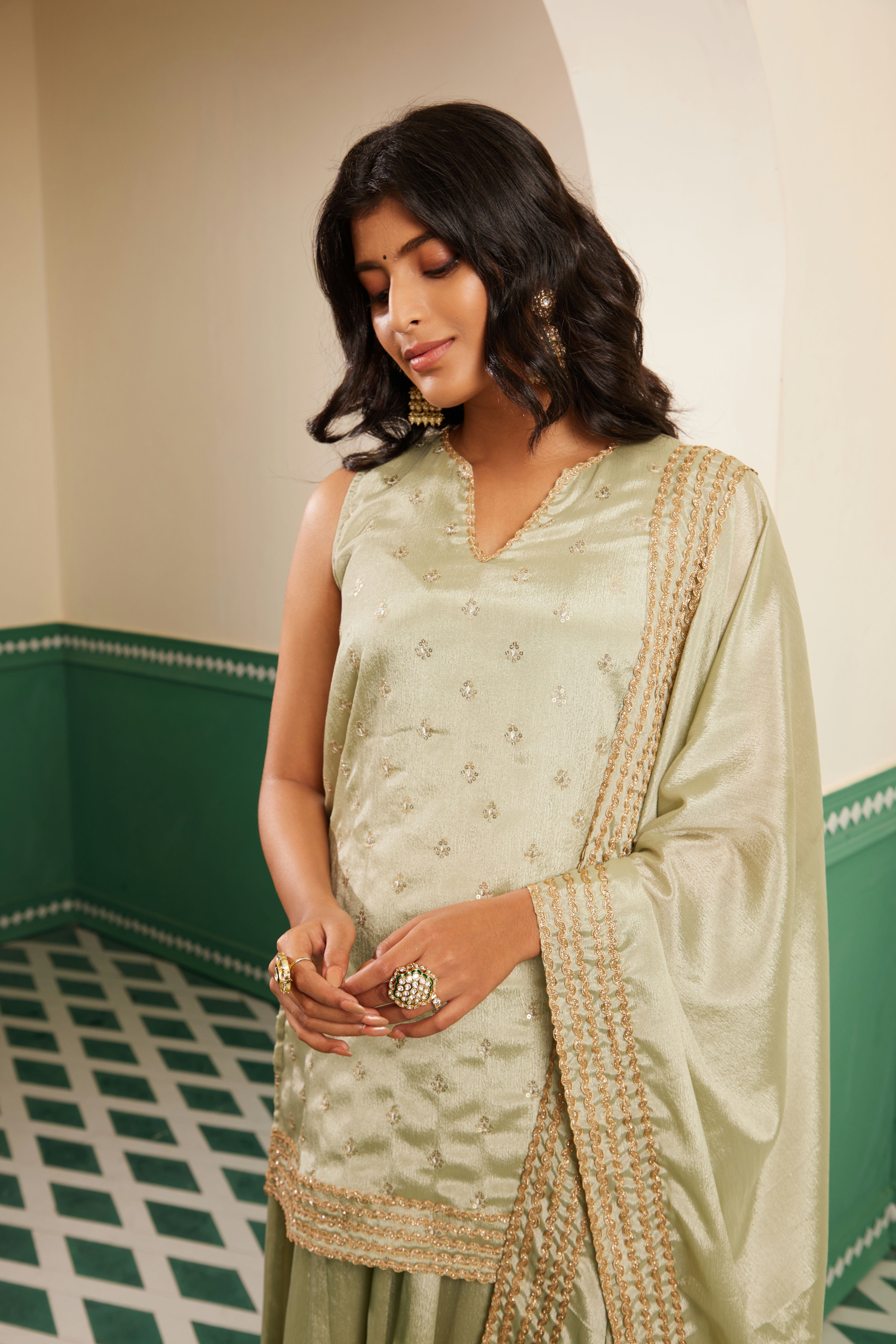 Sajda Sage Green Embroidered Cami Kurta