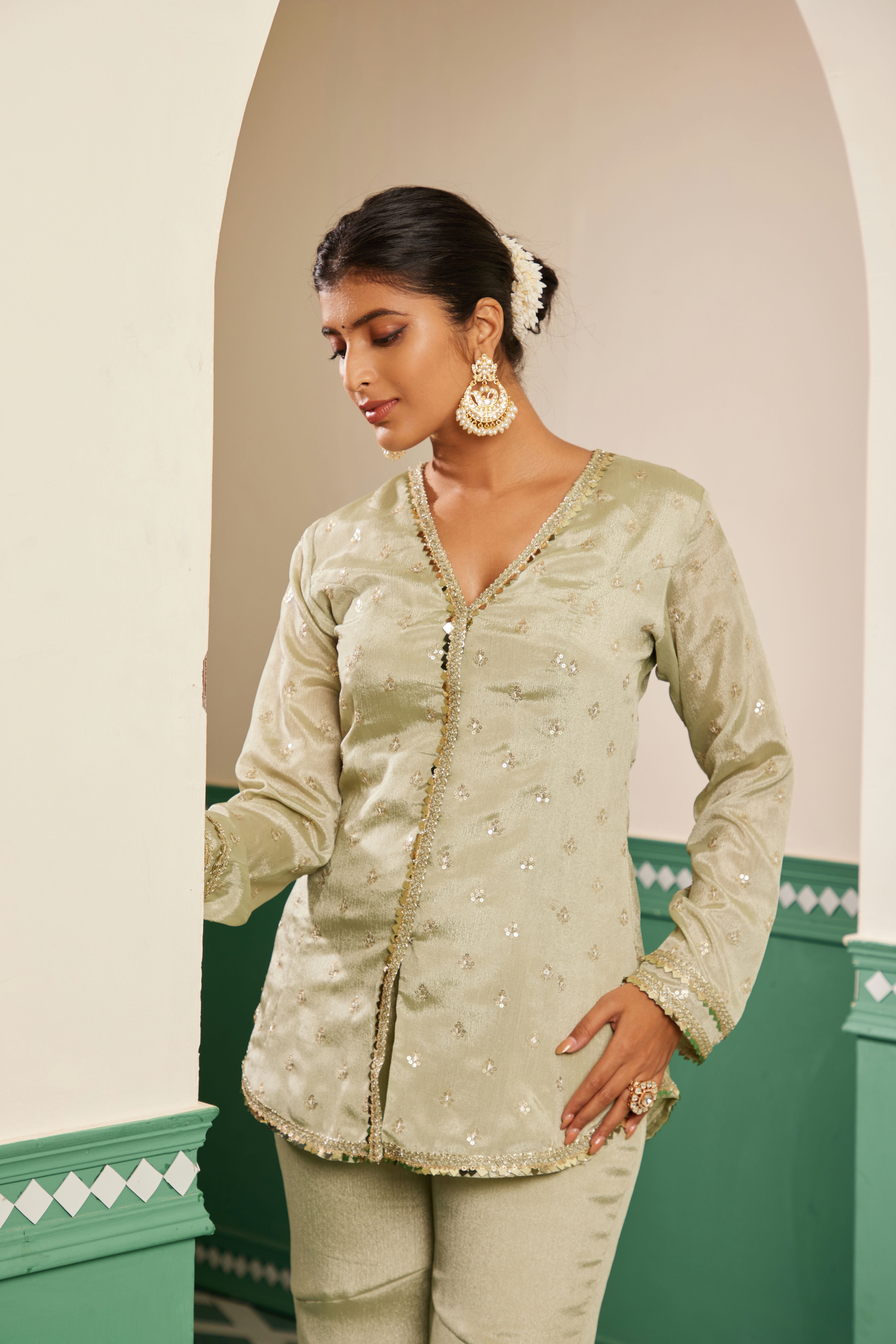 Sajda Sage Green Jacket Kurta Set