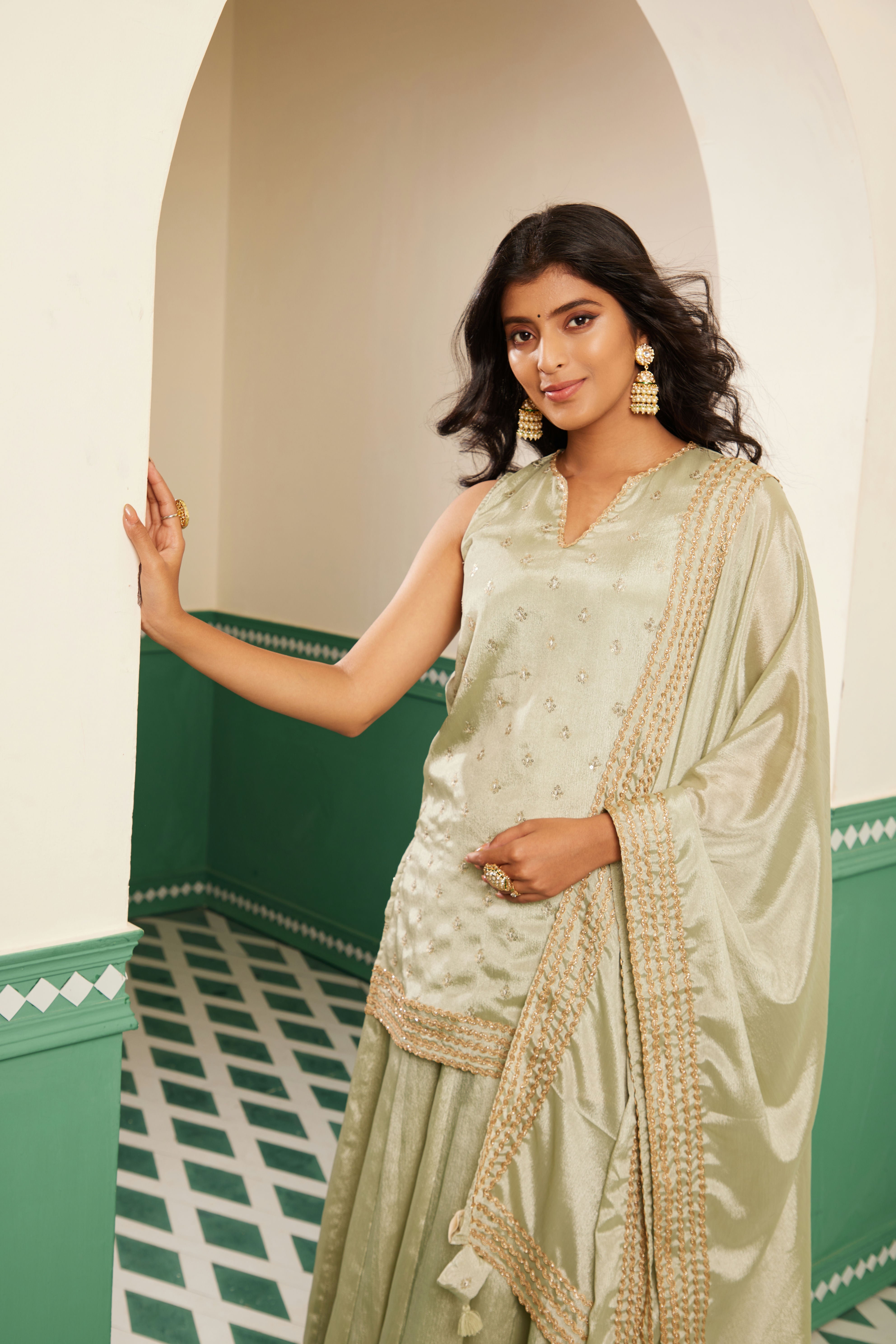 Sajda Sage Green Embroidered Dupatta