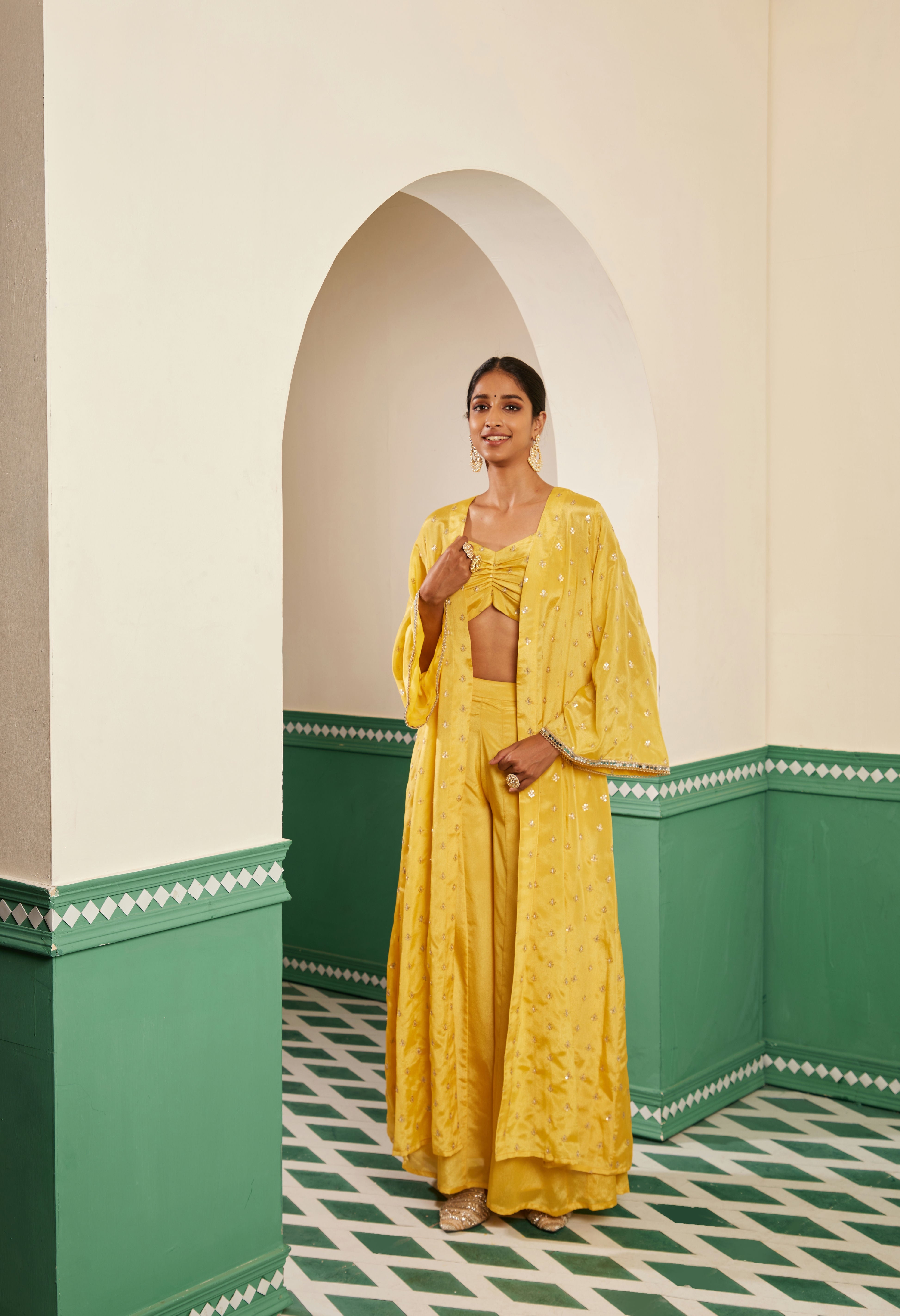 Sajda Yellow Embroidered Overlay