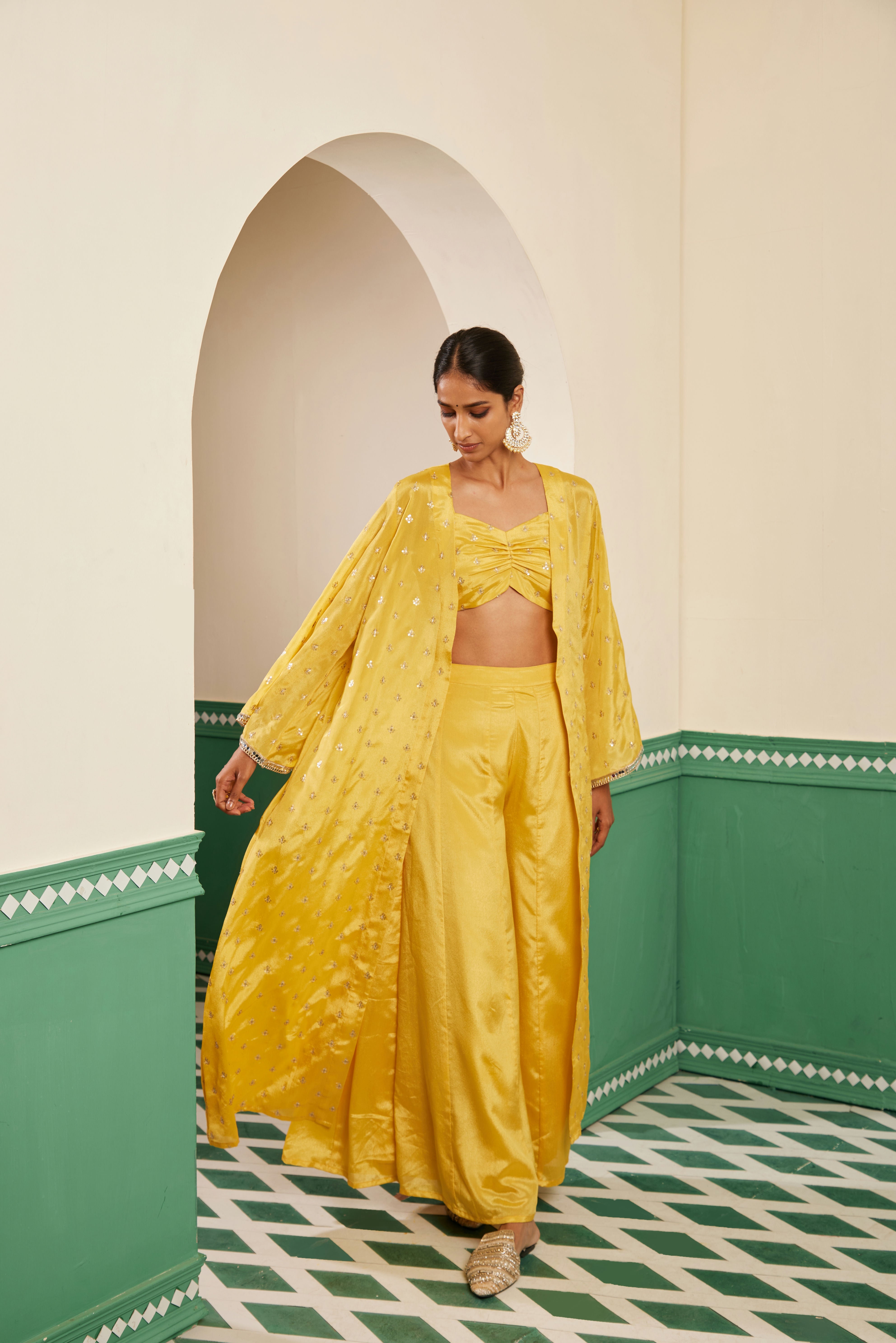 Sajda Yellow Embroidered Overlay