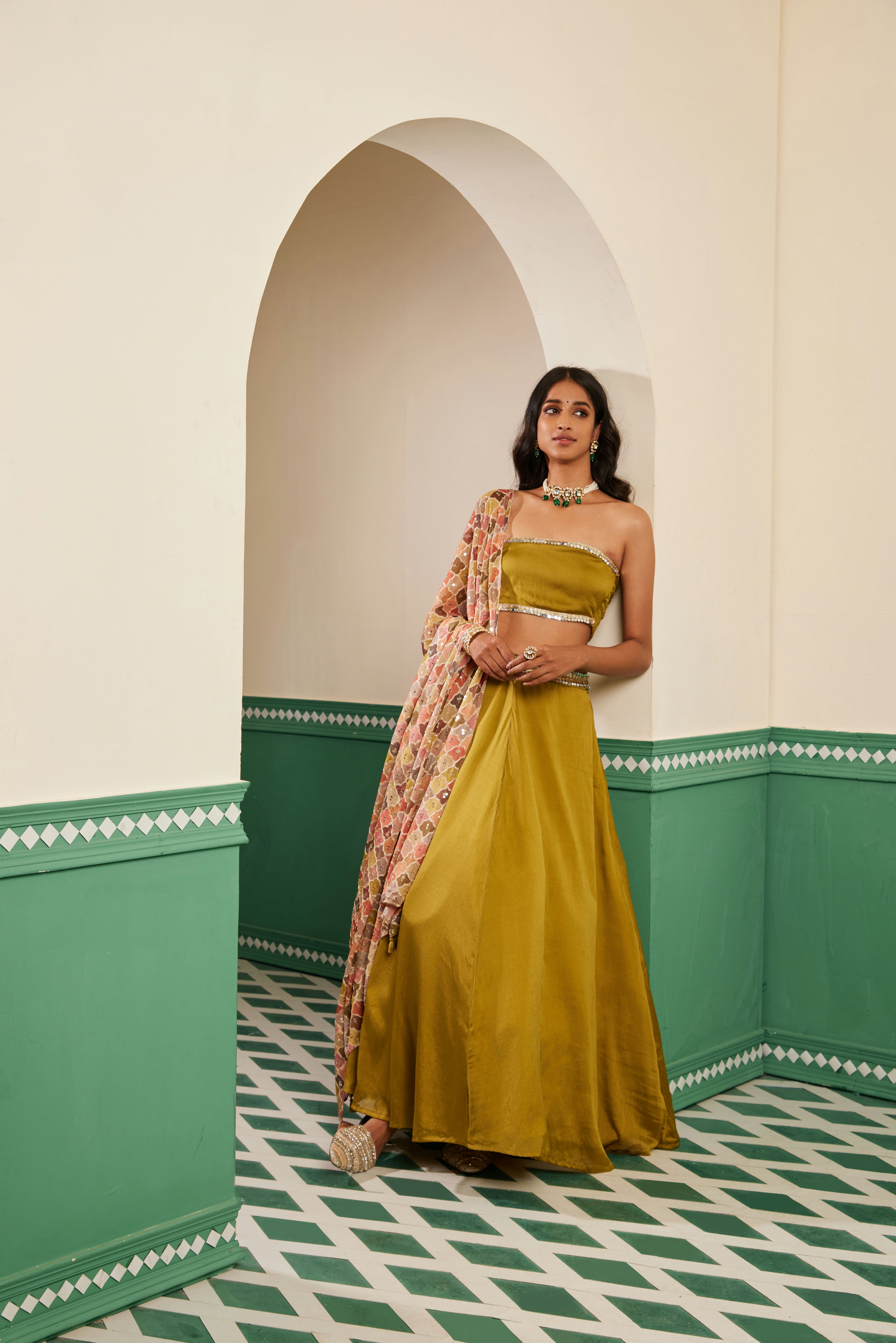 Sajda Olive Green Lehenga Set