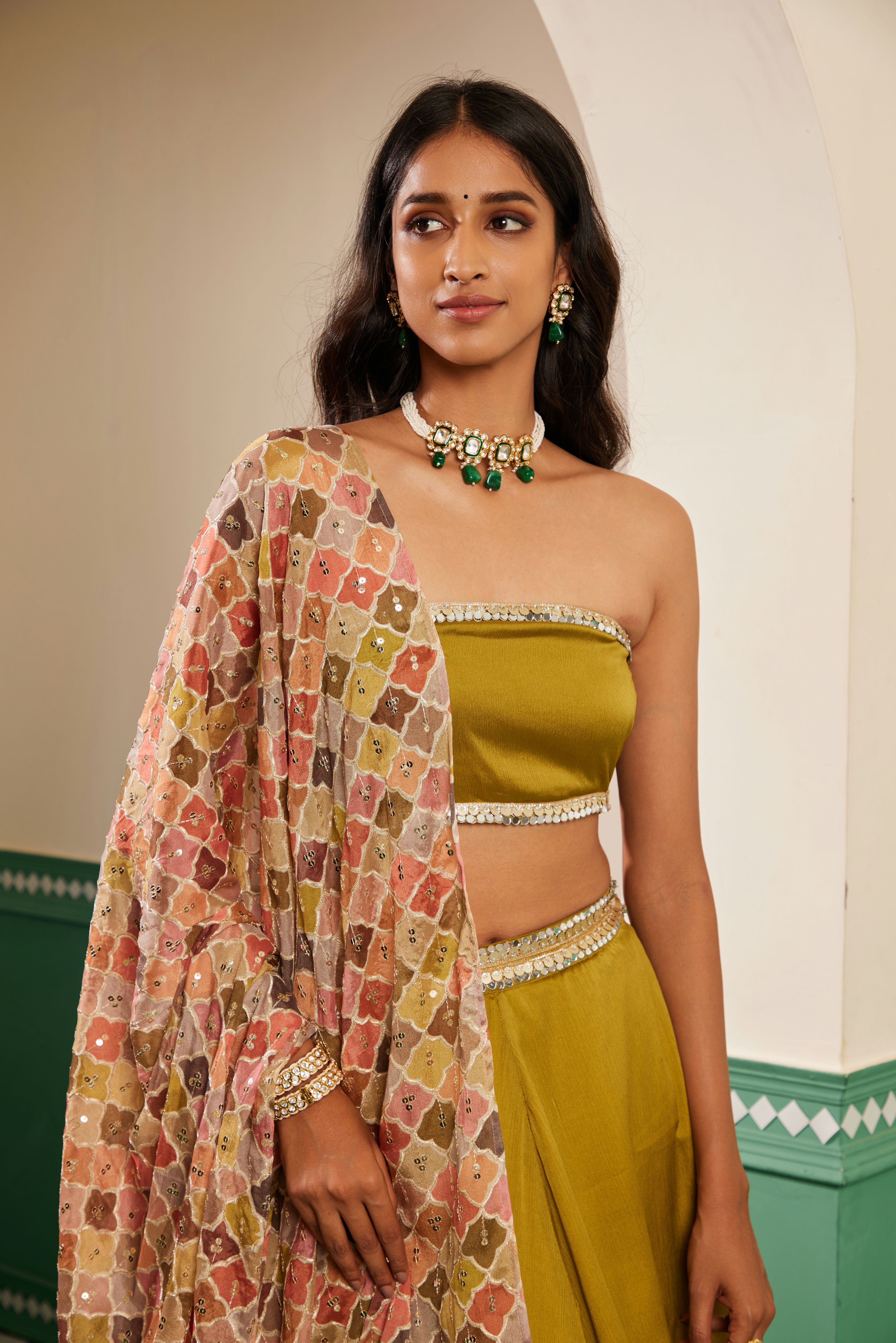 Sajda Olive Green Lehenga Set