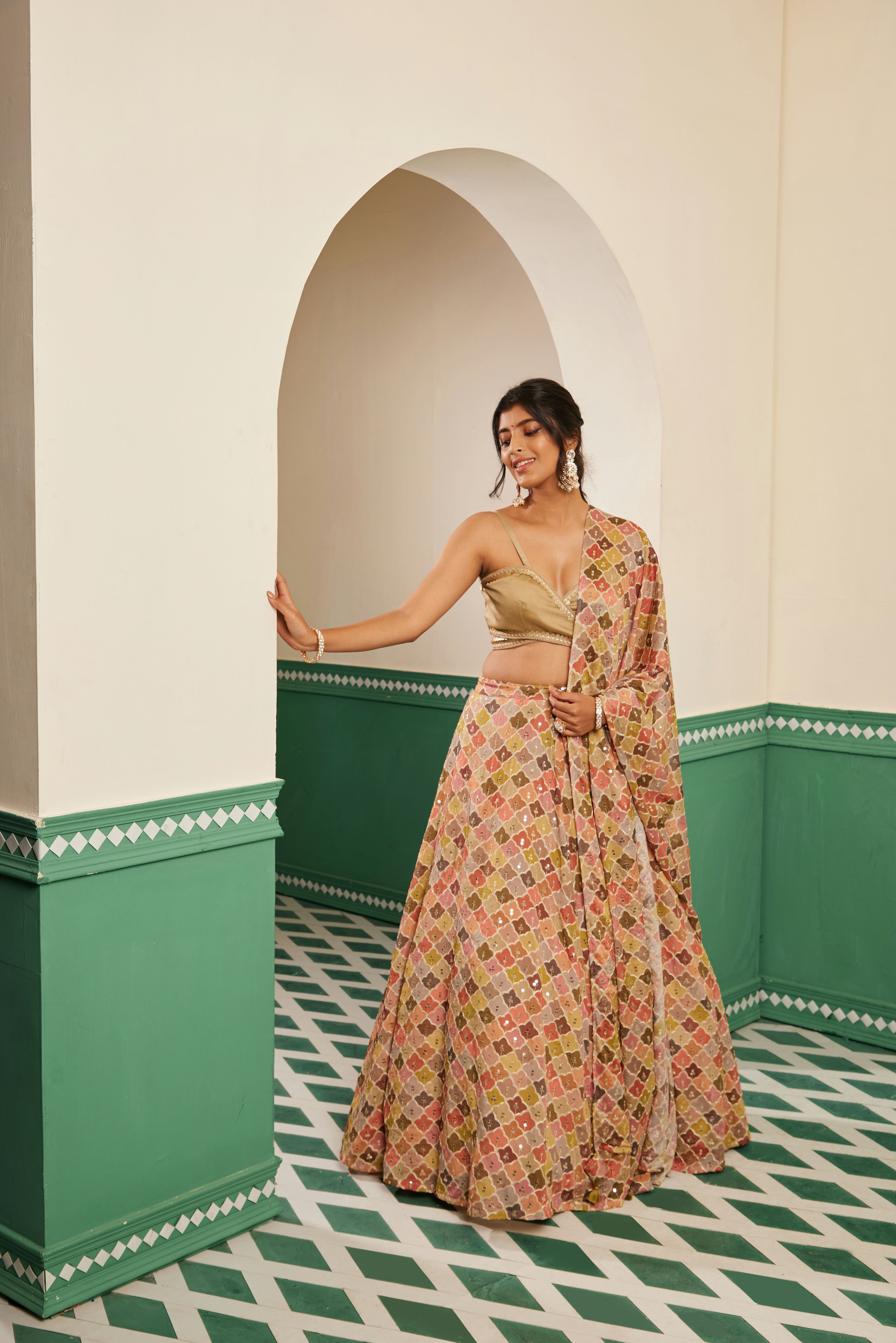 Sajda Multicolour Embroidered Lehenga Set