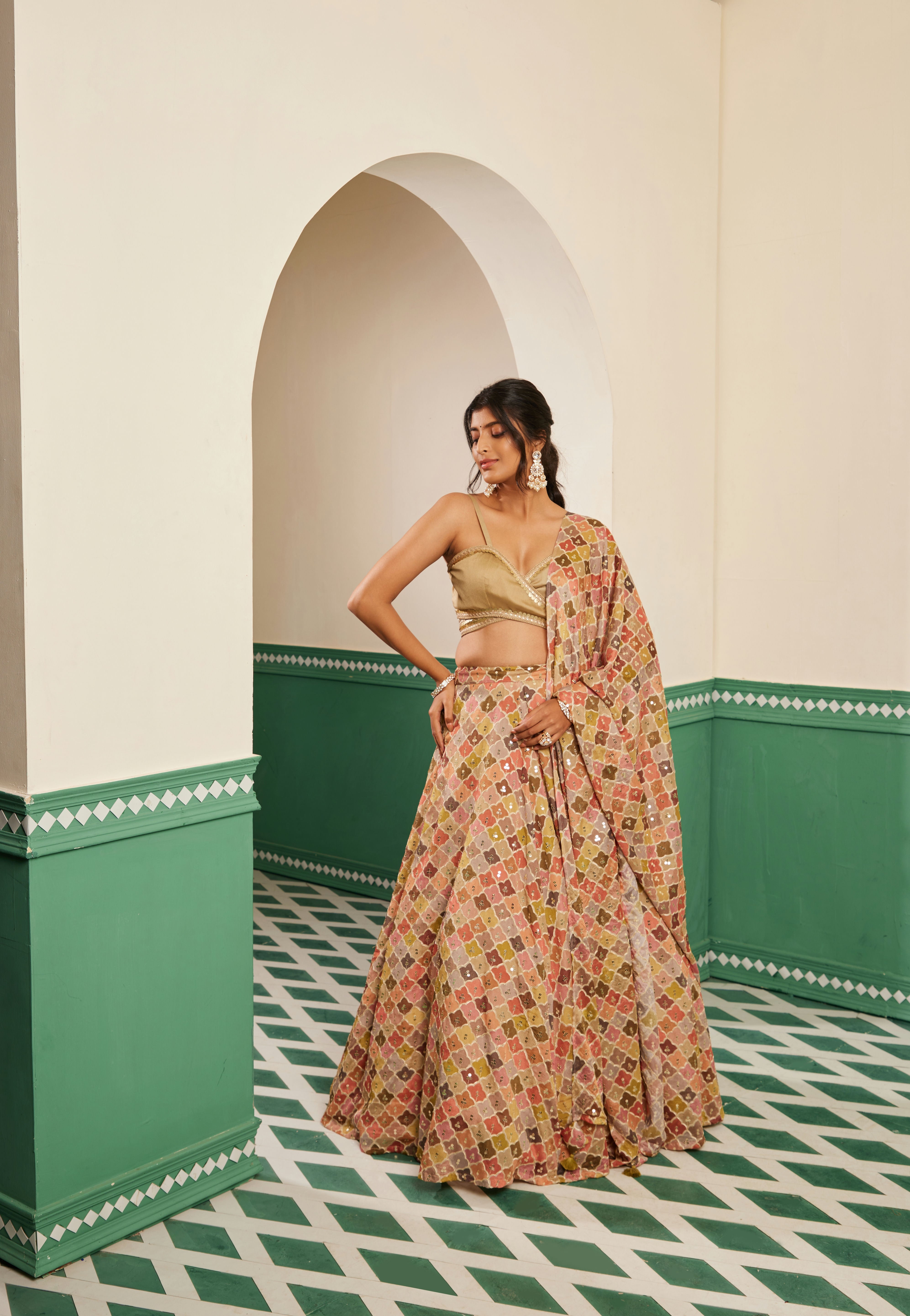 Sajda Multicolour Embroidered Lehenga Skirt