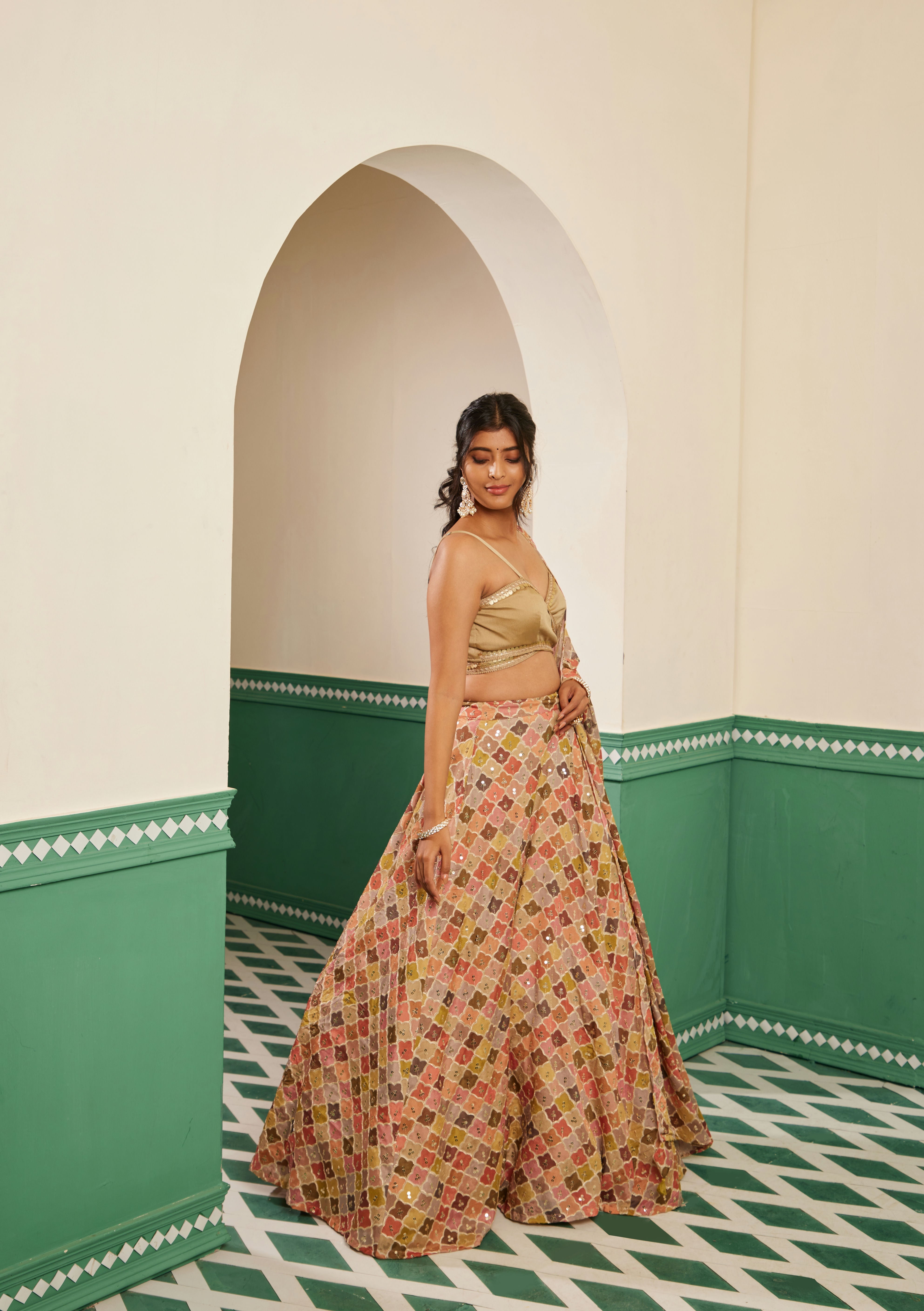 Sajda Multicolour Embroidered Lehenga Skirt