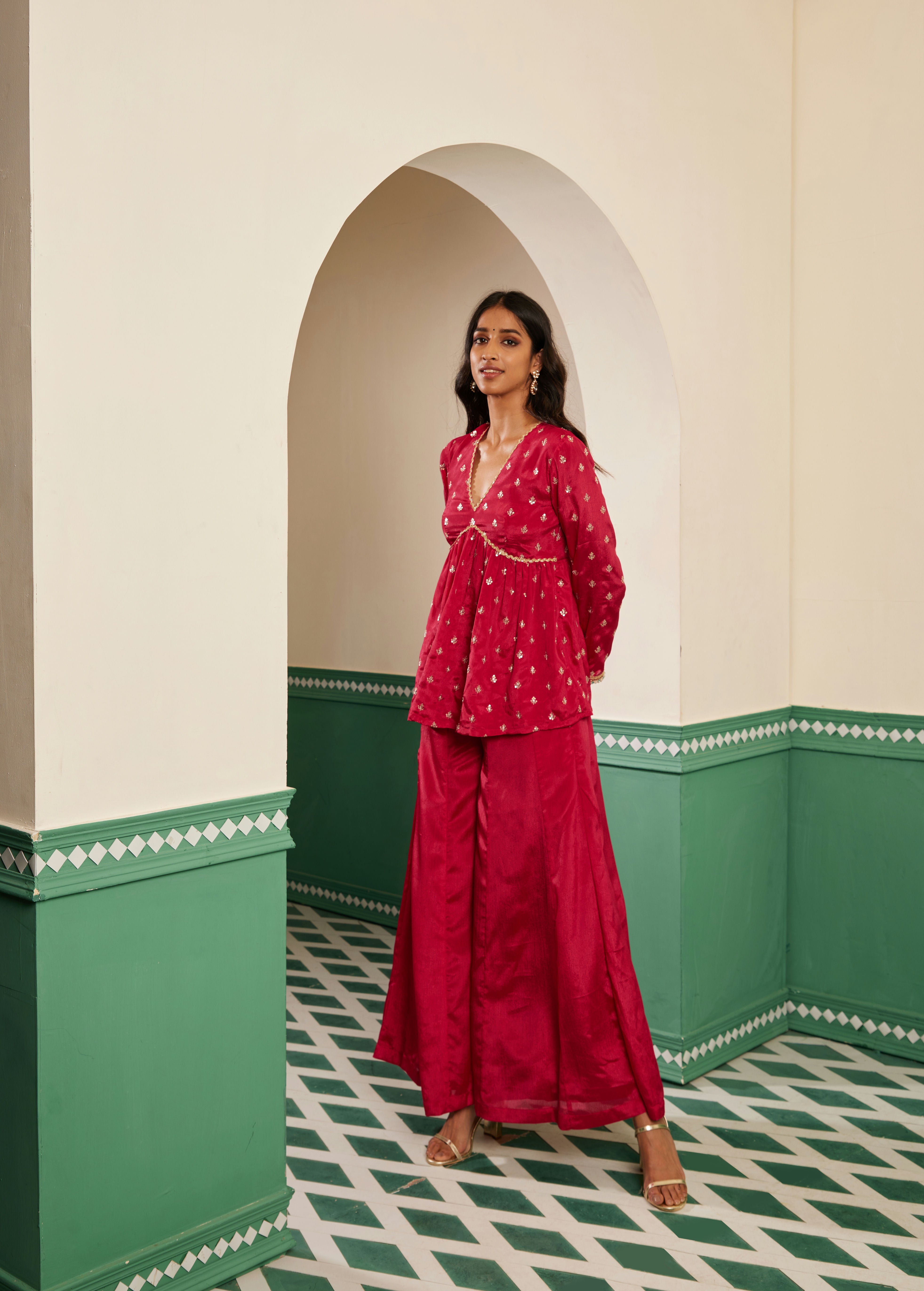 Sajda Fuchsia Pink Embroidered Peplum Kurta