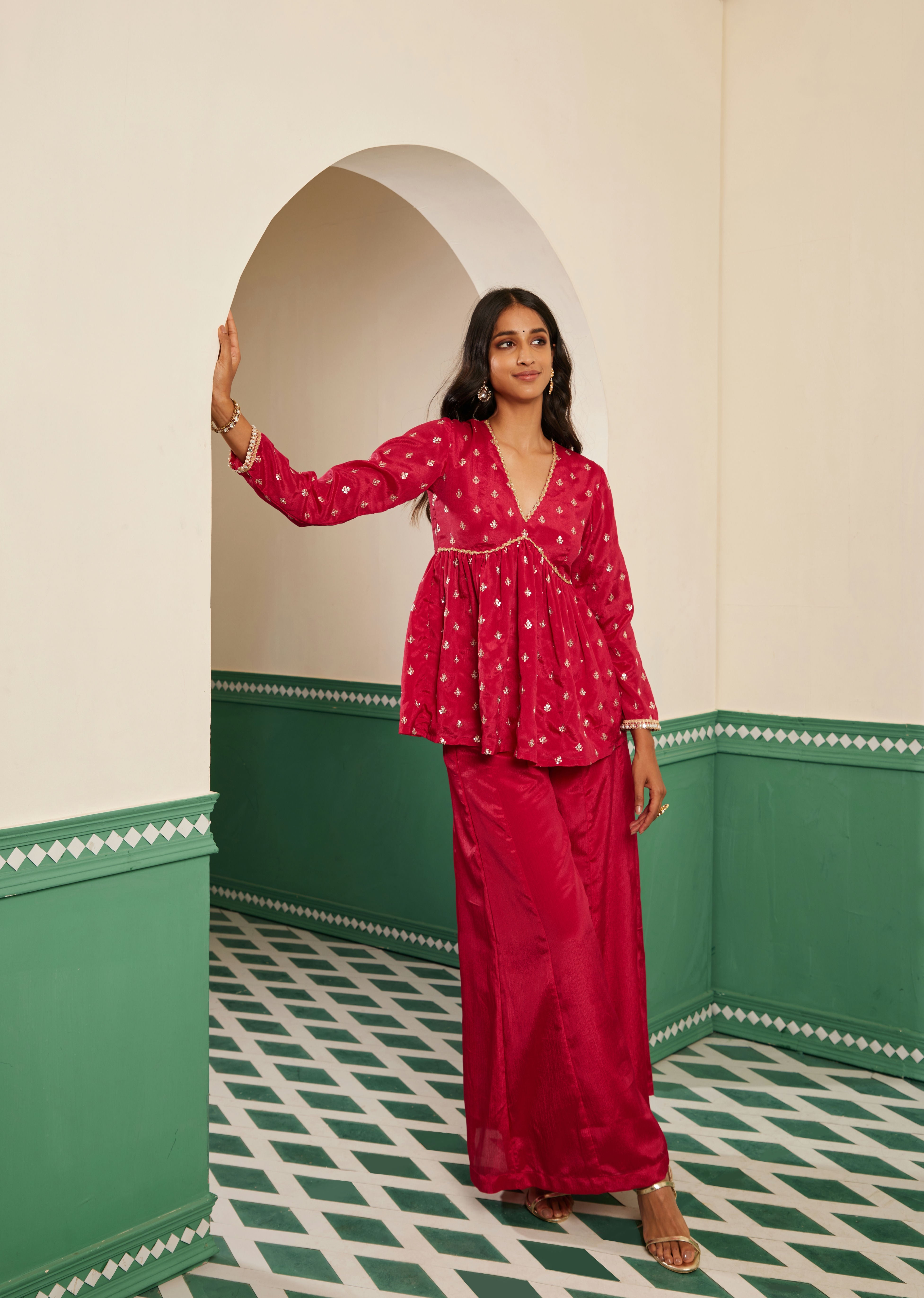 Sajda Fuchsia Pink Embroidered Peplum Kurta