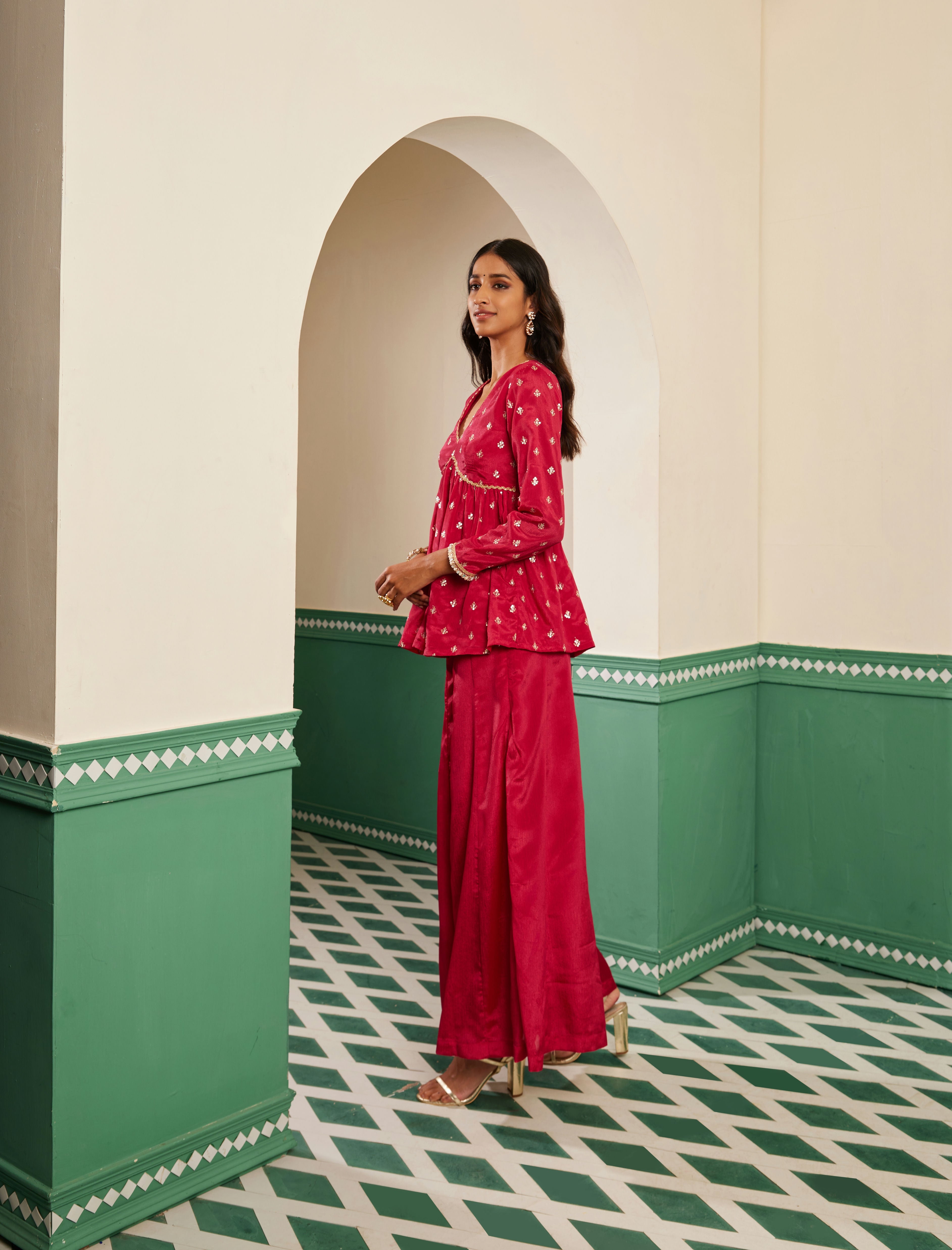 Sajda Fuchsia Pink Embroidered Peplum Kurta