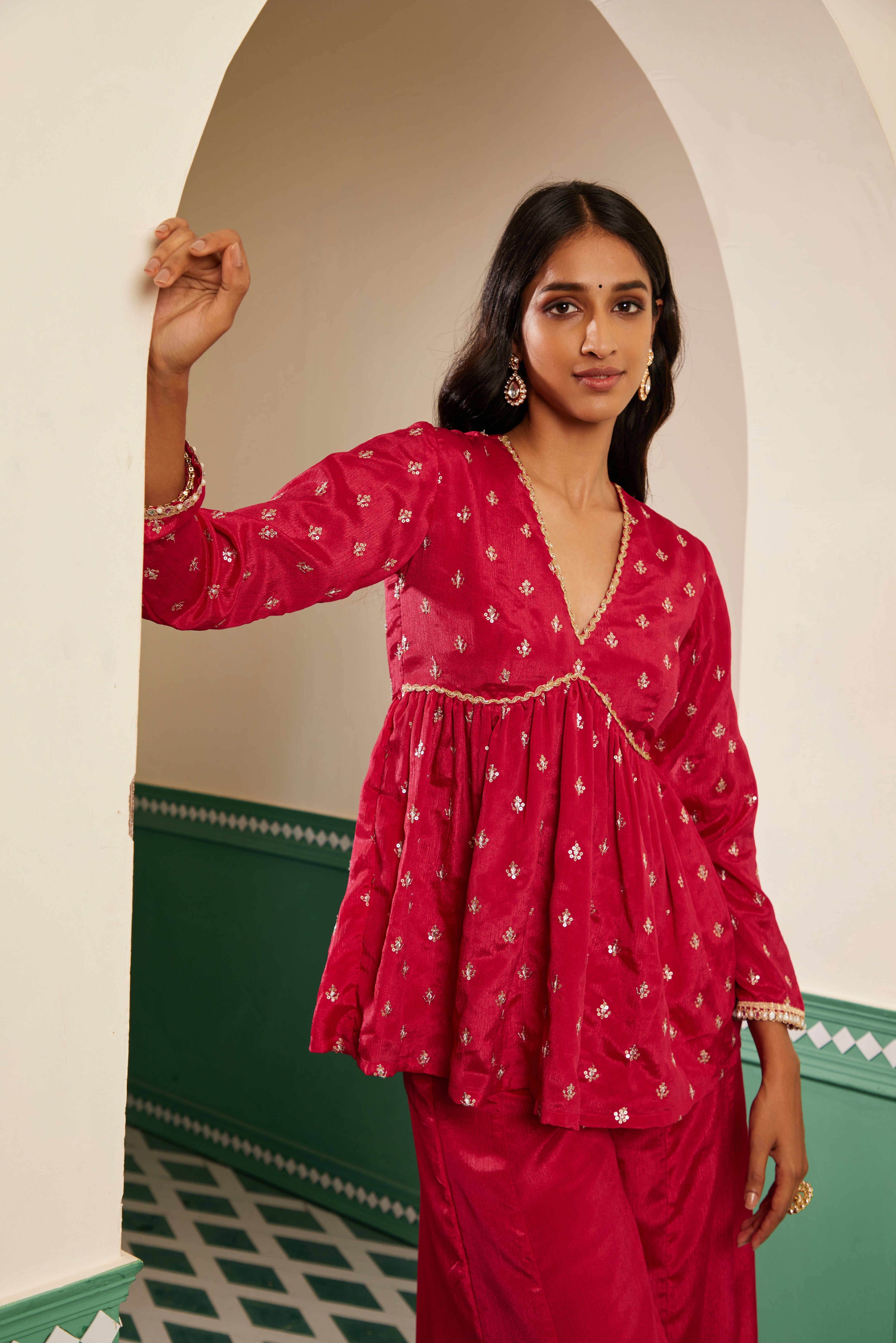 Sajda Fuchsia Pink Embroidered Peplum Kurta