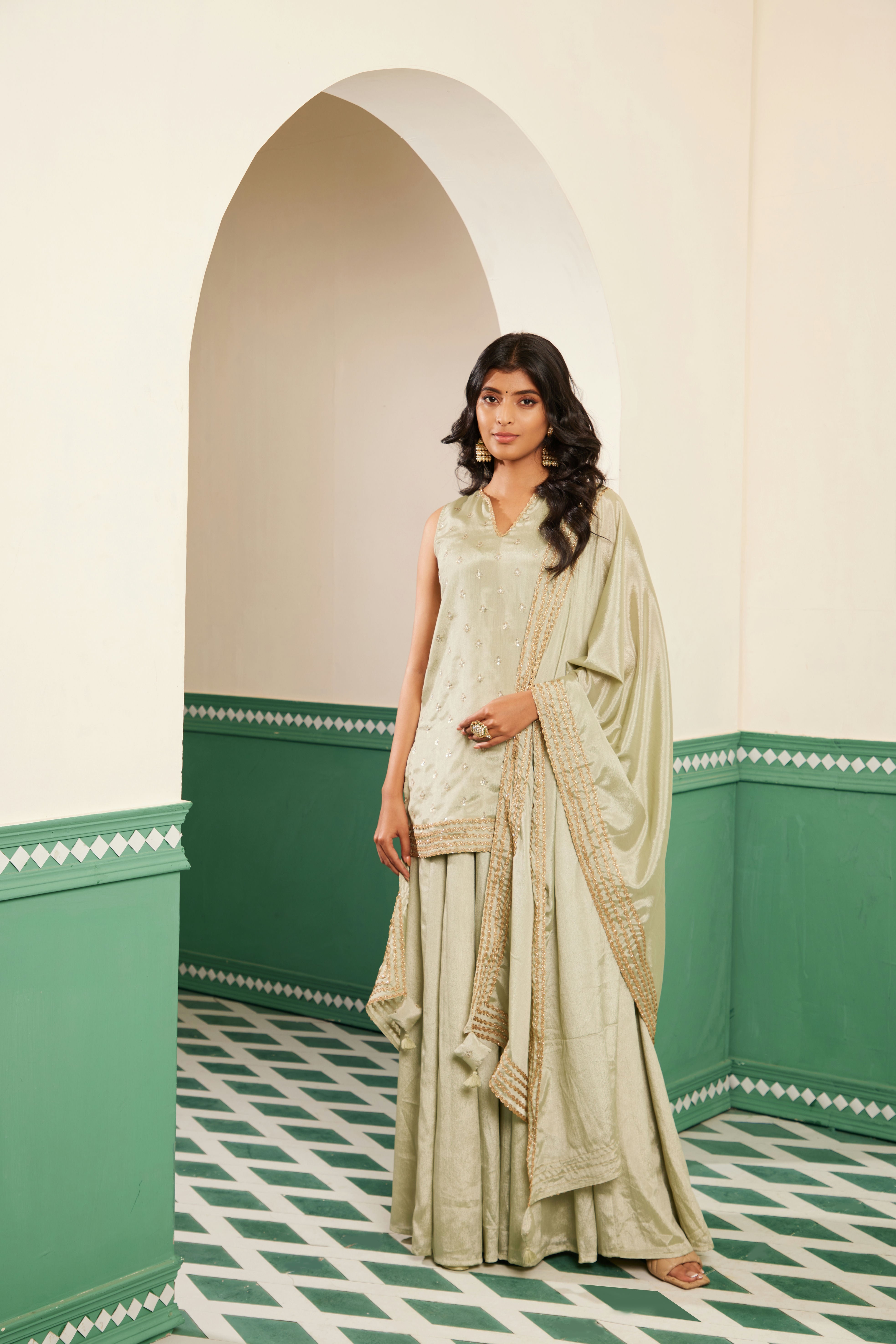 Sajda Sage Green Embroidered Cami Kurta