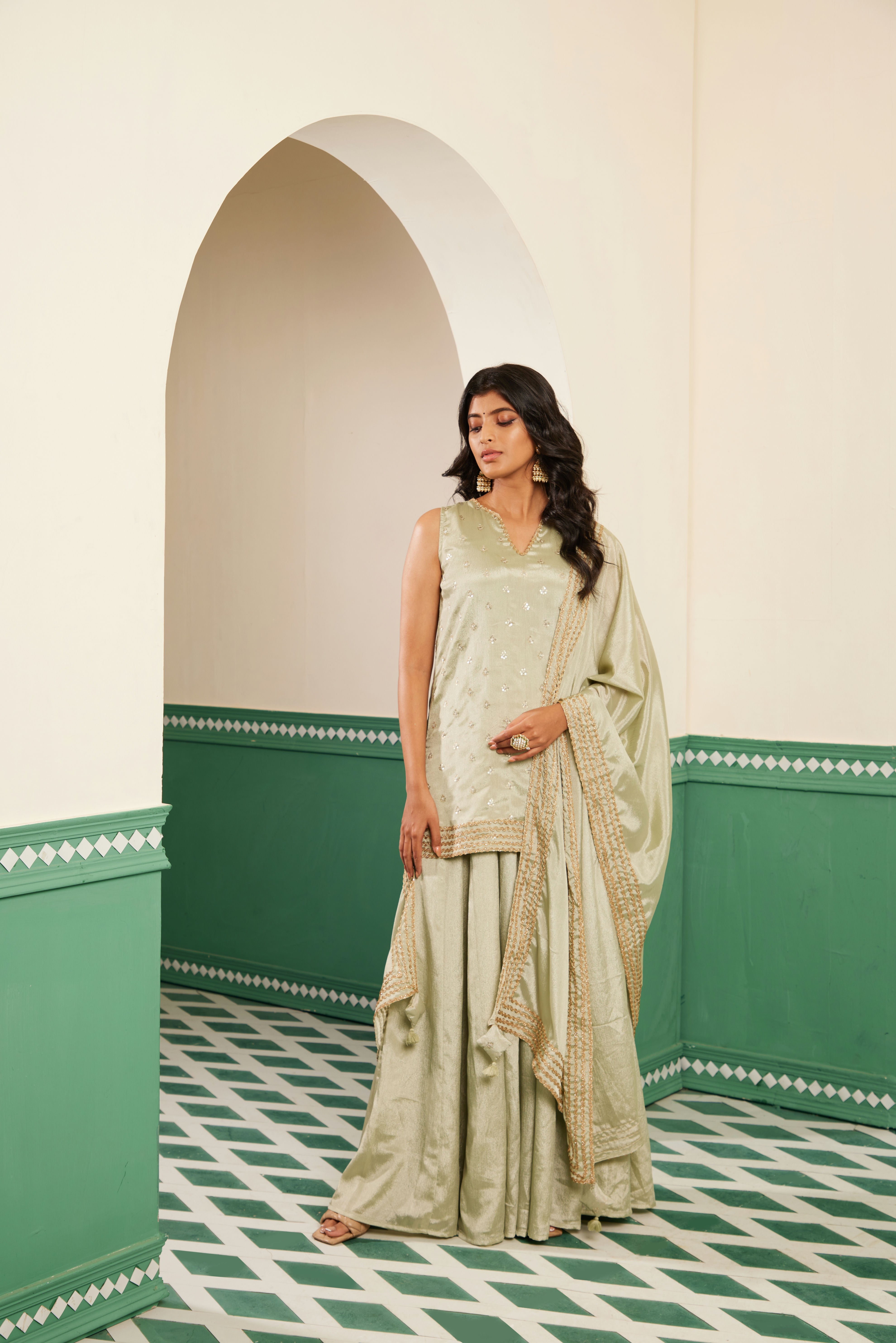 Sajda Sage Green Embroidered Cami Kurta