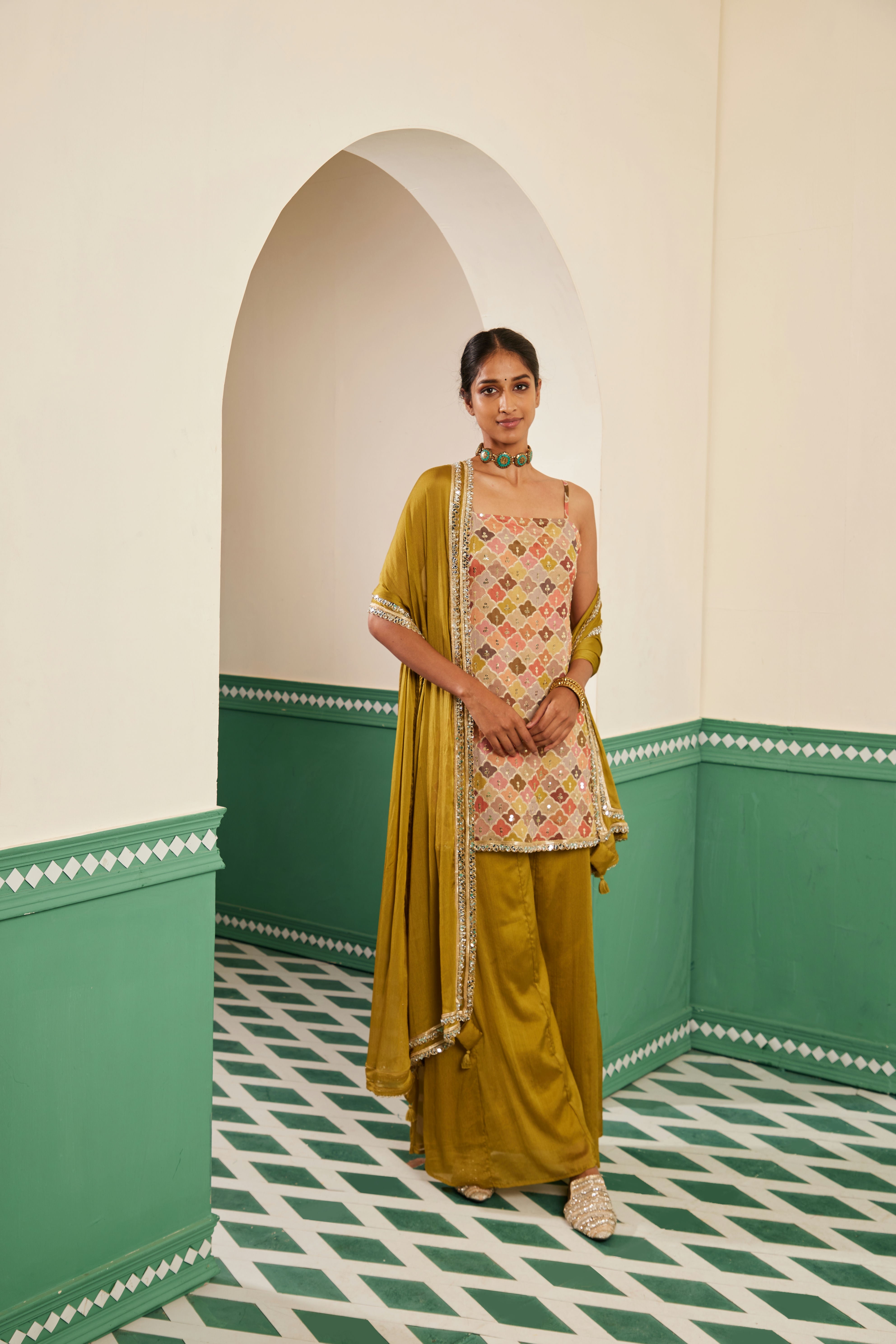 Sajda Multicolour Embroidered Cami Kurta