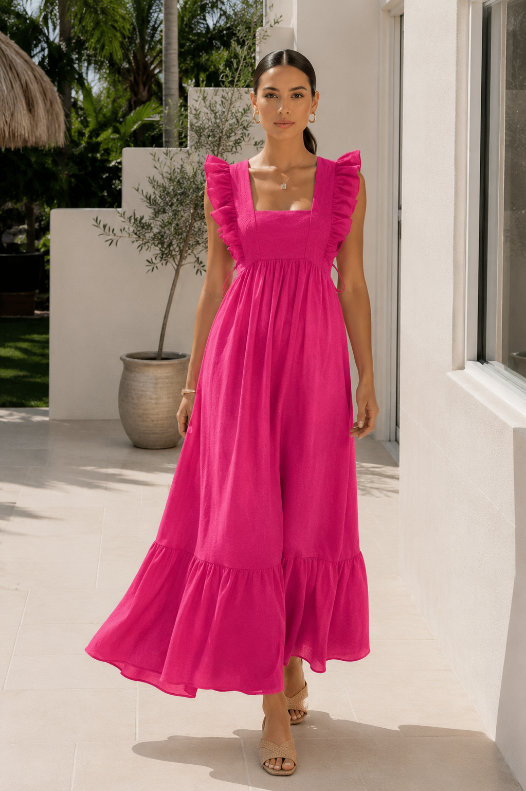 Amalfi Pink Ruffle Strap Maxi Dress 1