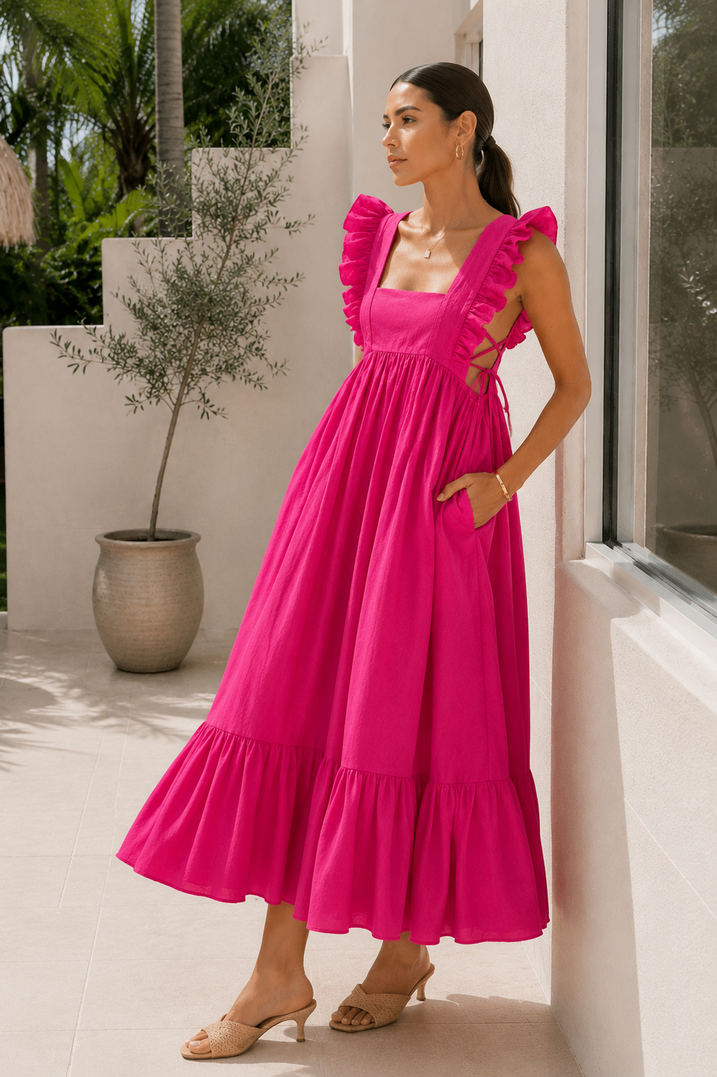 Amalfi Pink Ruffle Strap Maxi Dress 2