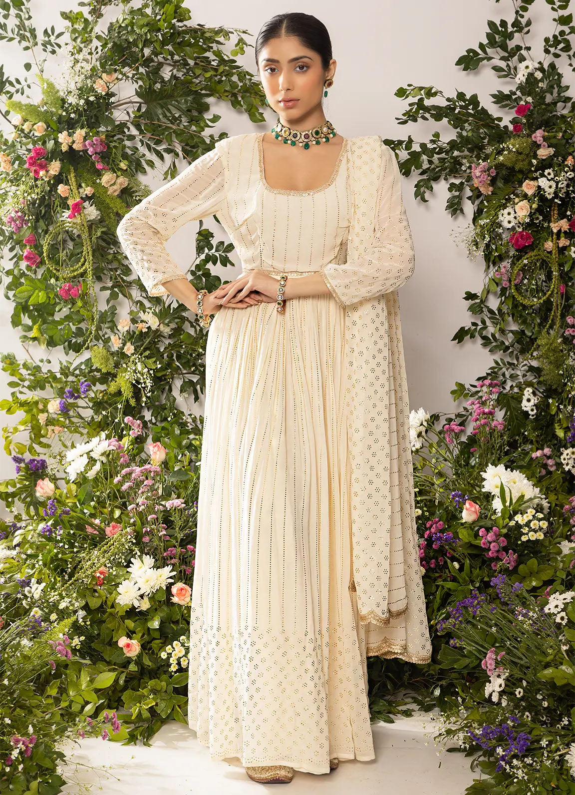 astoria Ivory Mukaish Work Dupatta