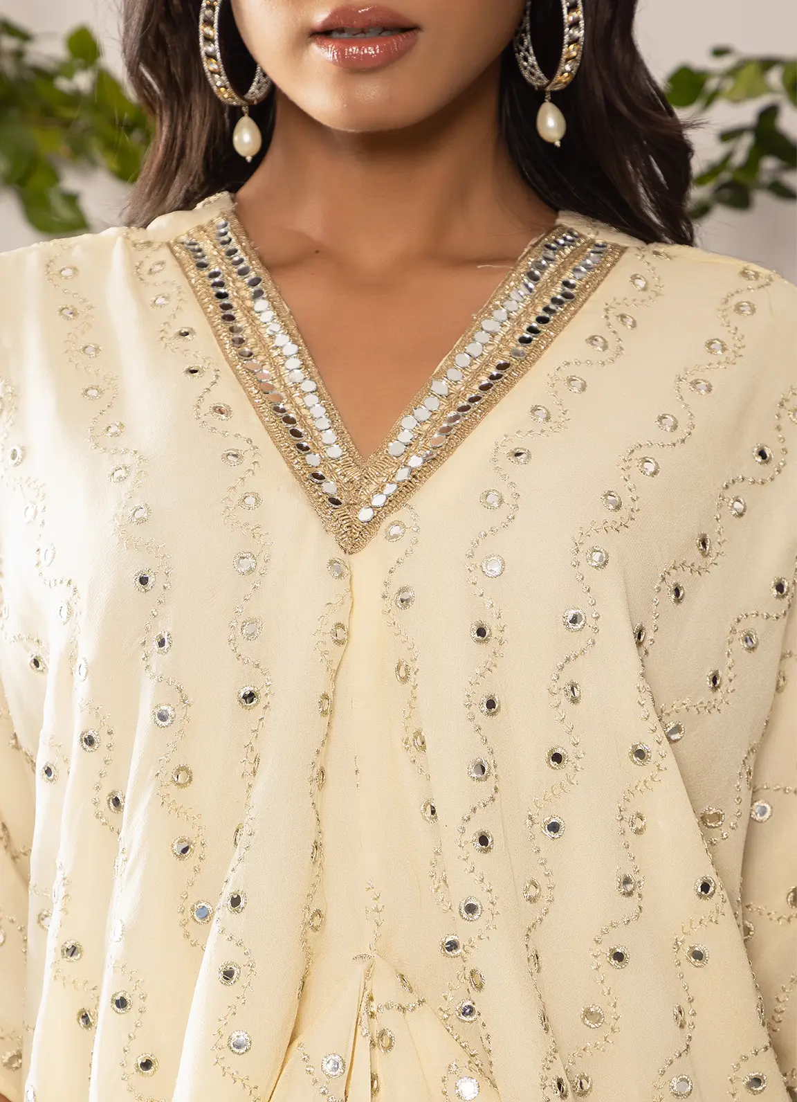 astoria Ivory Mirror Work Drape Kaftan