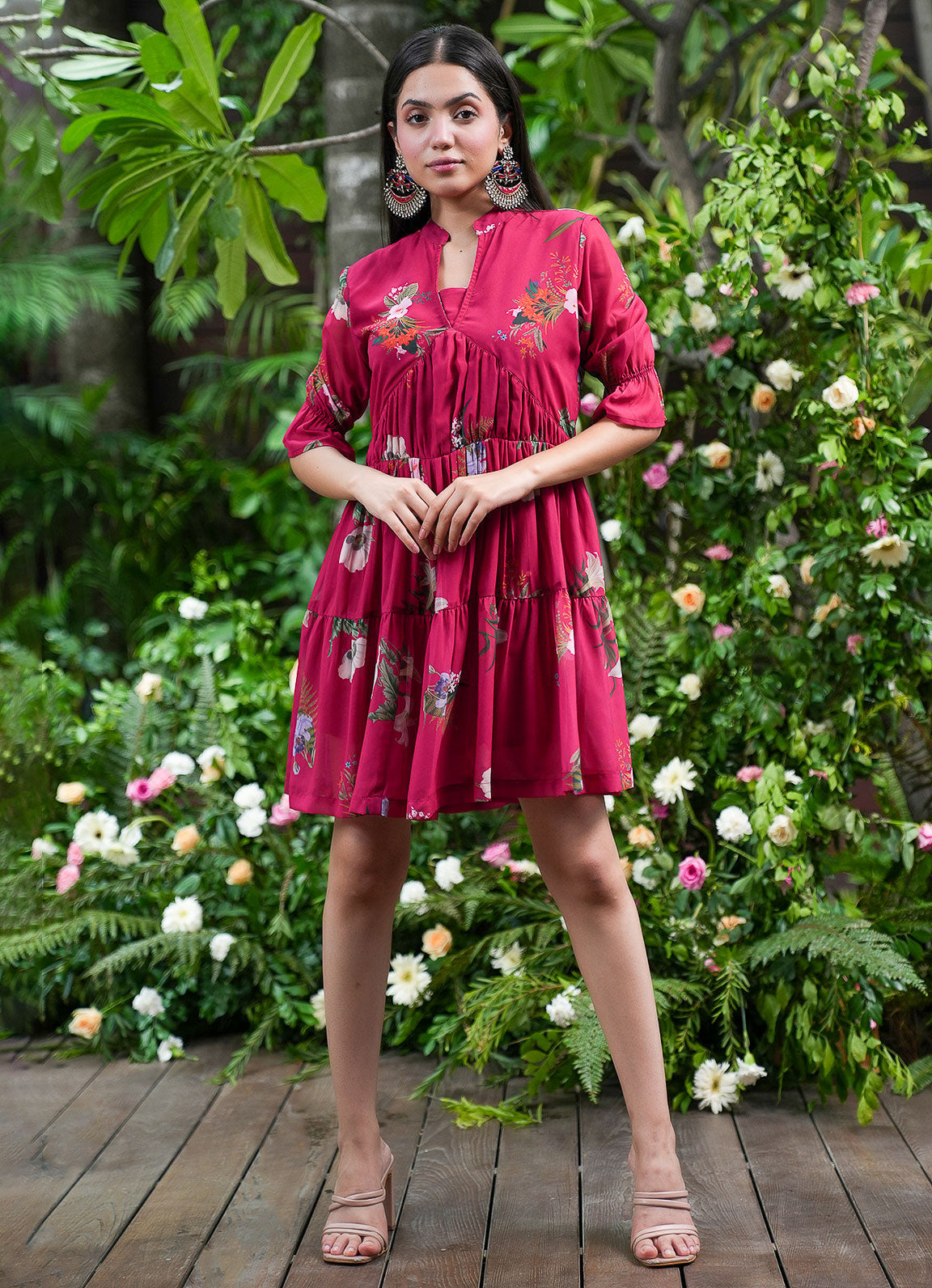 MM Cherry Floral Tiered Ruffle Dress - Alaya by Stage3